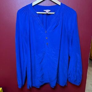 LILLY PULITZER ELSA 100% SILK BLOUSE Size M Royal Blue/purple